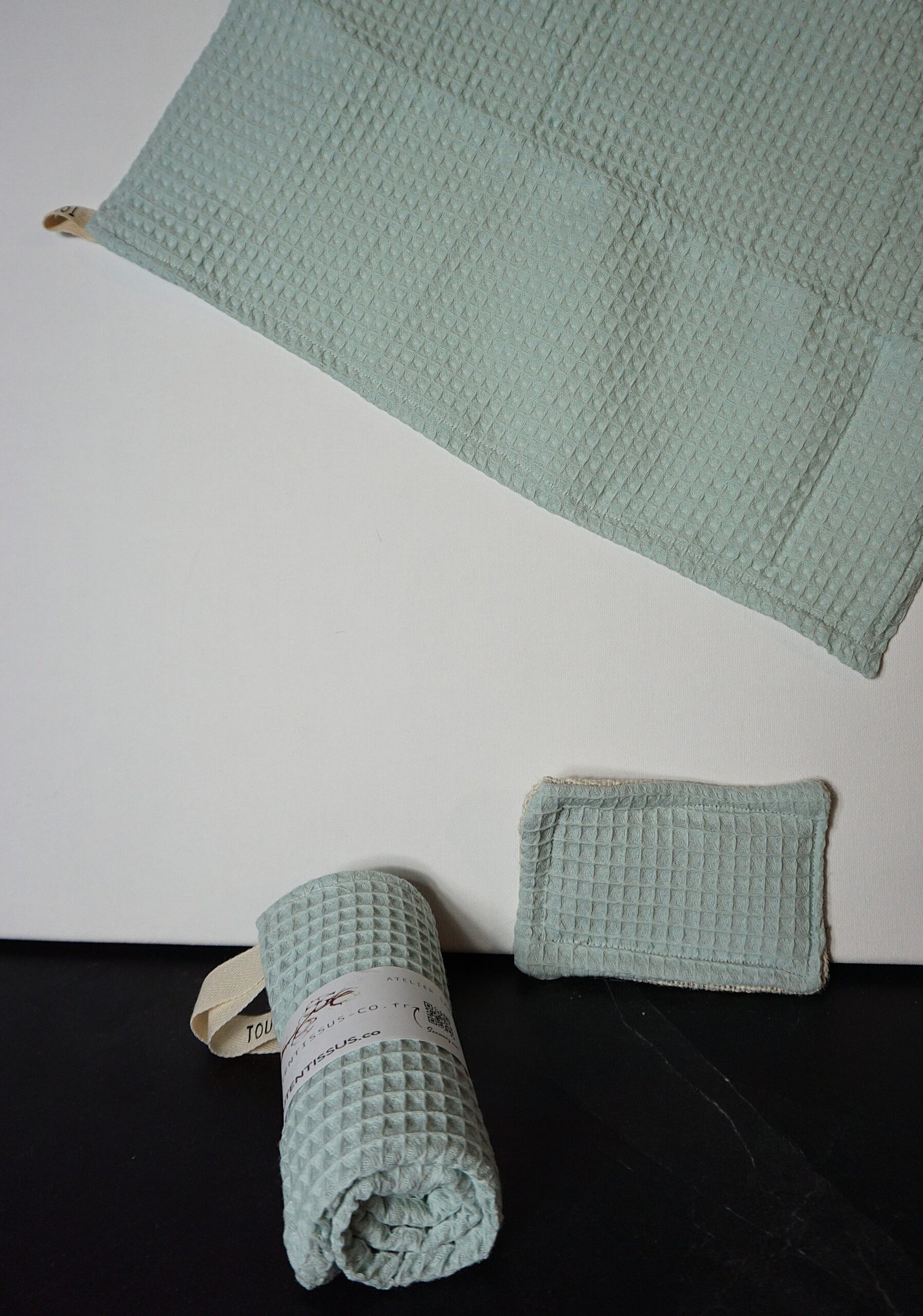 Torchon et éponge assortis vert d'eau – Image 5